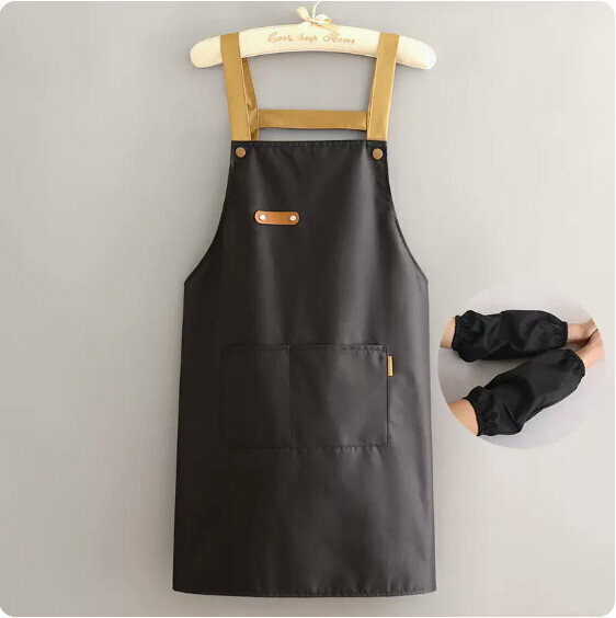 New apron [waterproof cassette leather buckle strap black + sleeves] [specification: 90*70CM]