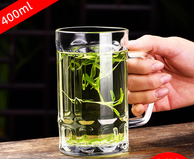 新款（6只）帶把手玻璃水杯茶杯啤酒杯(規格:400ML（加厚）海特杯 開水直入）