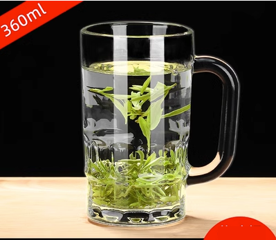 新款（6只）帶把手玻璃水杯茶杯啤酒杯(規格:360ML（加厚）海特杯 開水直入）