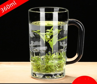 新款（4只）帶把手玻璃水杯茶杯啤酒杯(規格:360ML（加厚）海特杯 開水直入）