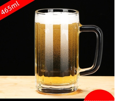 新款（3只）帶把手玻璃水杯茶杯啤酒杯(規格:465ML（加厚）紮啤杯 開水直入）