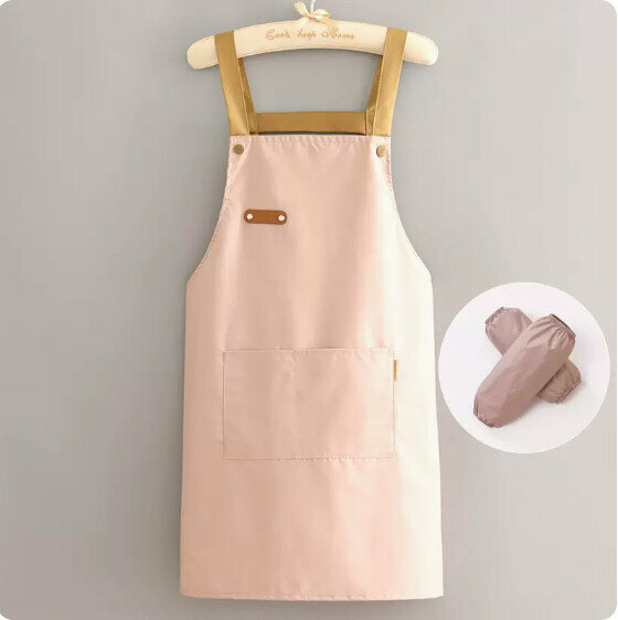 New apron [waterproof cassette leather buckle strap pink + sleeves] [specification: 90*70CM]