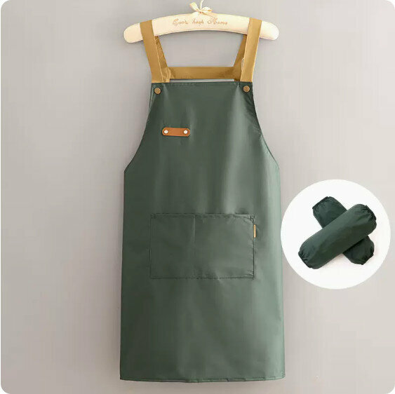 New apron [waterproof cassette leather buckle strap green + sleeves] [specification: 90*70CM]