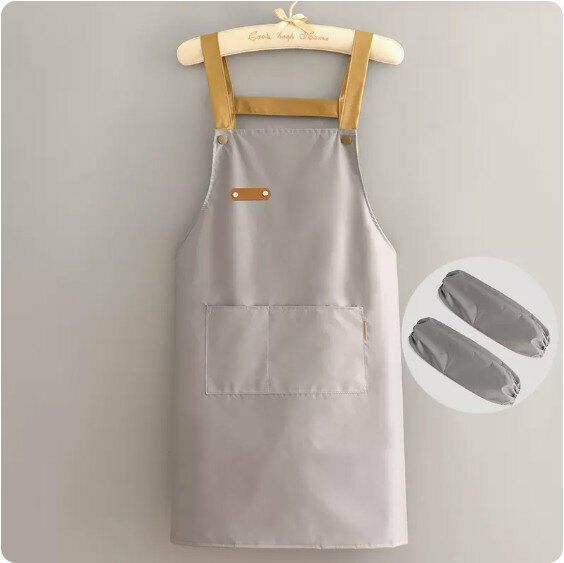 New apron [waterproof cassette leather buckle strap gray + sleeves] [specification: 90*70CM]