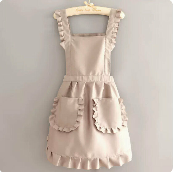 New cute and stylish apron [66 overalls with lace skirt, pure milk tea color] [Specification: 93*70CM]