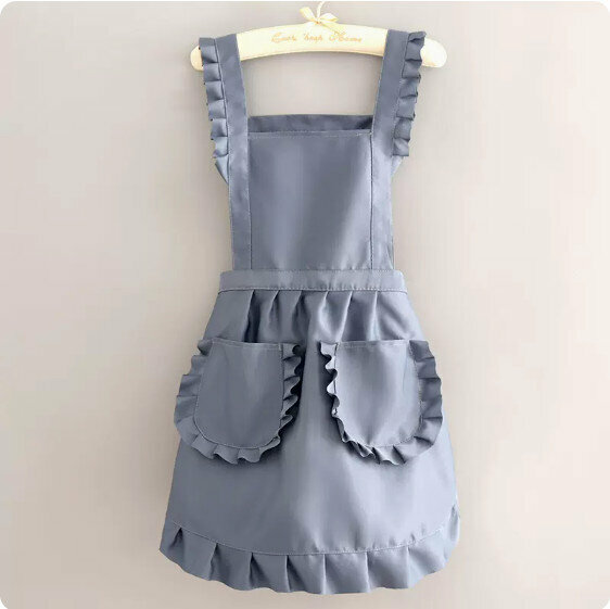 New cute and stylish apron [66 overalls with lace skirt, pure blue] [Specification: 93*70CM]