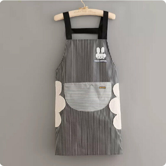 New apron [hand-wiping round pocket thin strips FAS rabbit strap black] [Specification: 70*70CM]