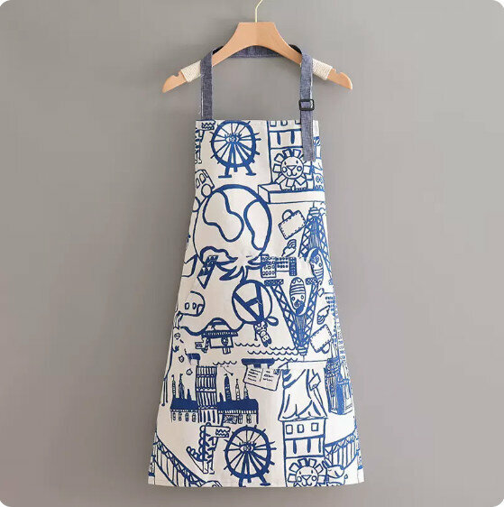 New style apron [hanger neck canvas cotton white background graffiti] [Specification: 76*70CM]