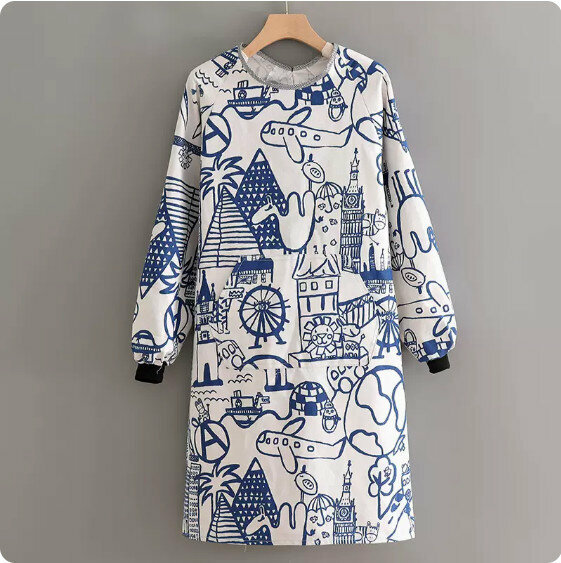 New style apron [long-sleeved canvas cotton with white background graffiti] [Specification: 92*102CM]