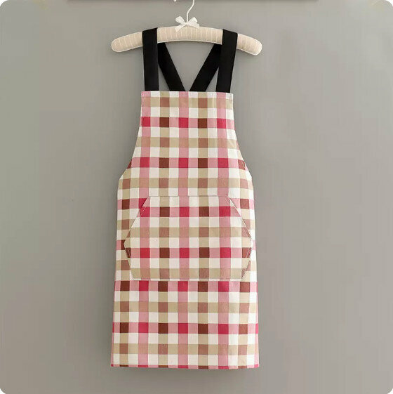 New fashion apron [Pure cotton canvas cross wide band checkered red] [Specification: 95*70CM]