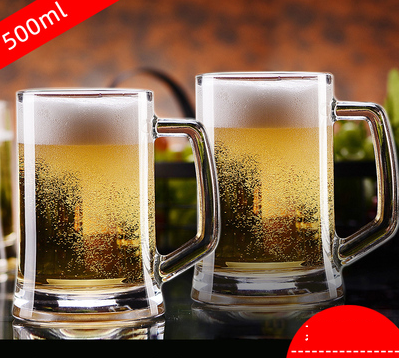 新款（2只）帶把手玻璃水杯茶杯啤酒杯(規格:500ML（加厚）慕尼克 開水直入）