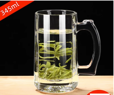 新款（2只）帶把手玻璃水杯茶杯啤酒杯(規格:345ML（加厚）海特杯 開水直入）