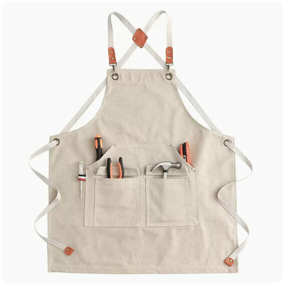 New apron [water-repellent canvas washed cross T-pocket beige] [specifications: 69*75CM]