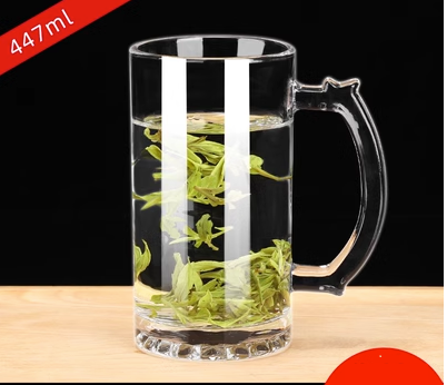 新款（3只）帶把手玻璃水杯茶杯啤酒杯(規格:447ML（加厚）紮啤杯 開水直入）