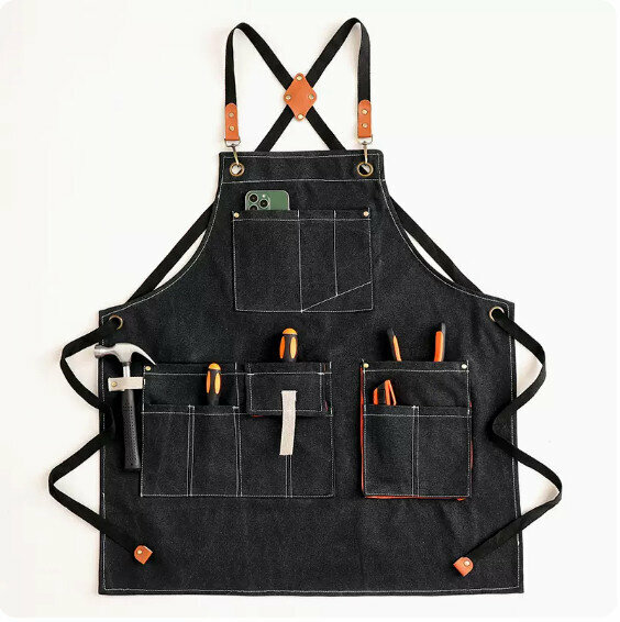 New style apron [water-repellent canvas washed cross three-dimensional pocket black] [specifications: 69*75CM]