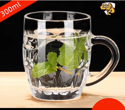 新款（6只）帶把手玻璃水杯茶杯啤酒杯(規格:300ML（鋼化）菠蘿杯 防摔升級耐熱120°）