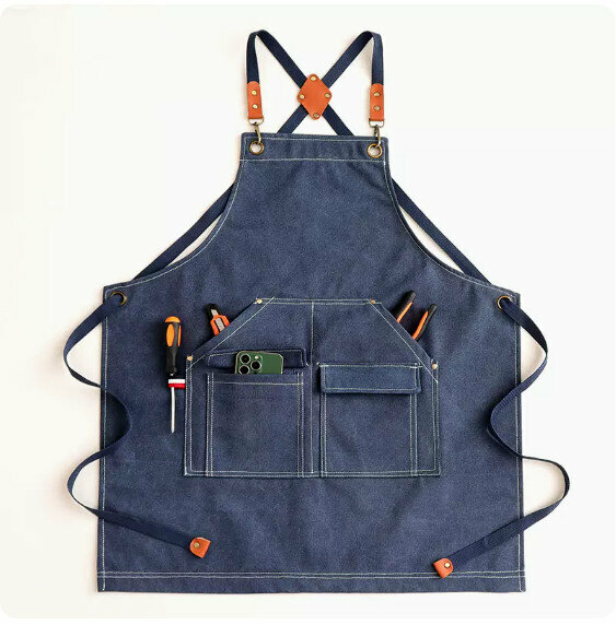 New apron [water-repellent canvas washed cross T-pocket blue] [specifications: 69*75CM]