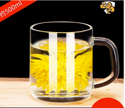 新款（2只）帶把手玻璃水杯茶杯啤酒杯(規格:500ML（鋼化）卡蒂普 防摔升級耐熱120°）