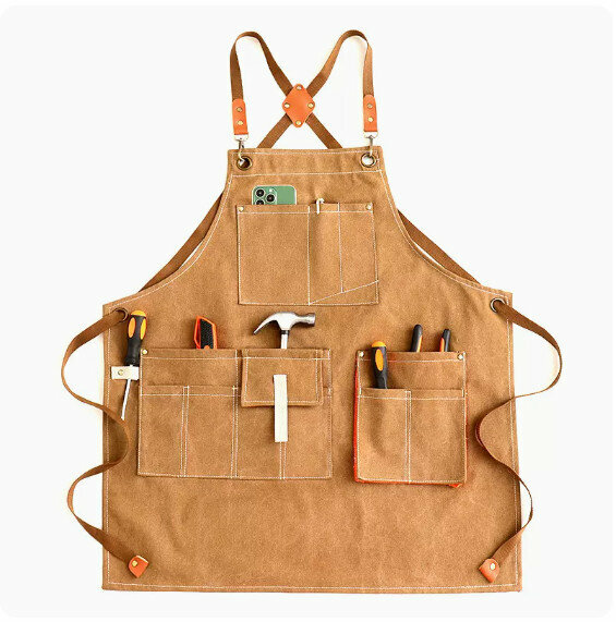 New apron [water-repellent canvas washed cross three-dimensional pocket camel color] [Specification: 69*75CM]