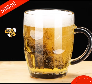 新款（2只）帶把手玻璃水杯茶杯啤酒杯(規格:590ML（鋼化）菠蘿杯 防摔升級耐熱120°）
