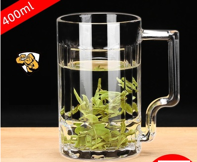 新款（2只）帶把手玻璃水杯茶杯啤酒杯(規格:400ML（鋼化）紮啤杯 防摔升級耐熱120°）
