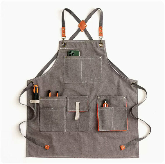 New apron [repellent canvas washed cross three-dimensional pocket dark gray] [specification: 69*75CM]