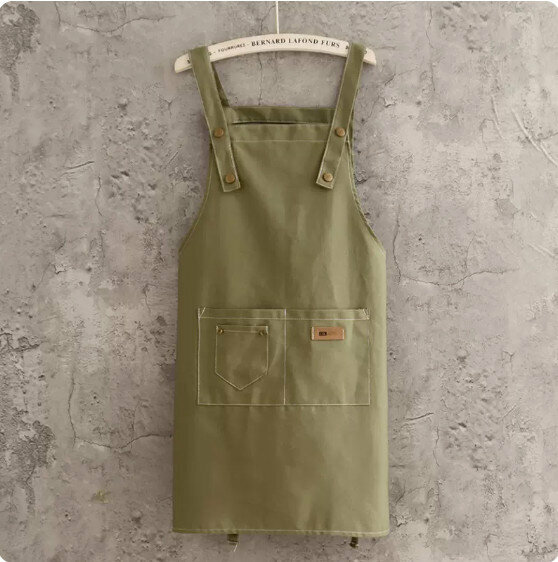 New fashionable and simple apron [pure cotton canvas suspenders bean green] [Specification: 70*70CM]