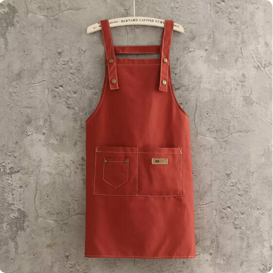 New fashionable and simple apron [pure cotton canvas strap leather red] [specification: 70*70CM]