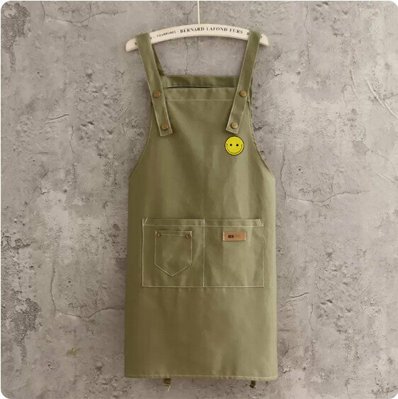 New fashionable and simple apron [pure cotton canvas strap bean green-smiley face] [Specification: 70*70CM]