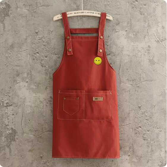New fashionable and simple apron [pure cotton canvas strap leather red-smiley face] [Specification: 70*70CM]
