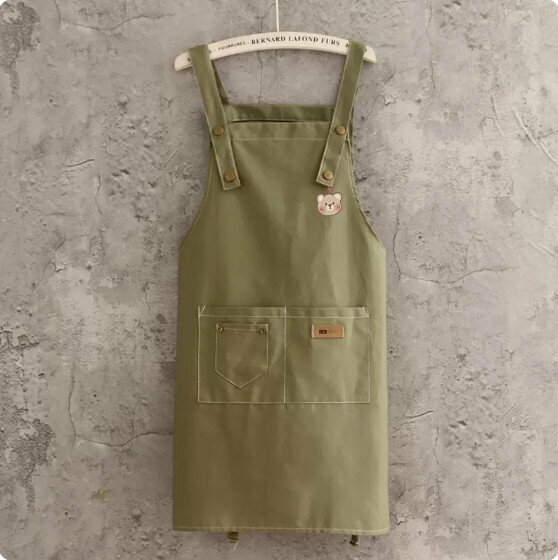 New fashionable and simple apron [pure cotton canvas strap bean green-Little Bear] [Specification: 70*70CM]
