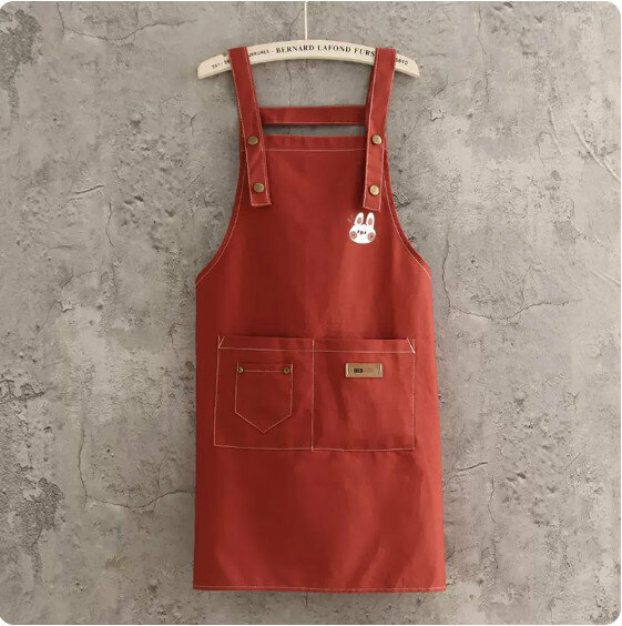 New fashionable and simple apron [pure cotton canvas strap leather red-Little Rabbit] [Specification: 70*70CM]