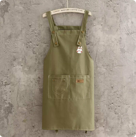 New fashionable and simple apron [pure cotton canvas strap bean green-little rabbit] [specification: 70*70CM]