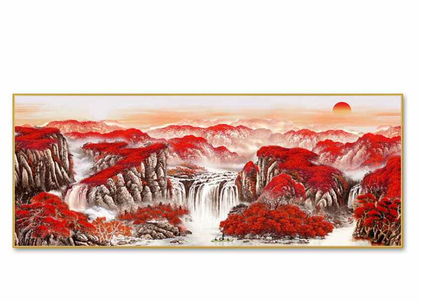 新款客廳裝飾掛畫【鴻運當頭—B款金色框】尺寸【180*70cm晶瓷面】