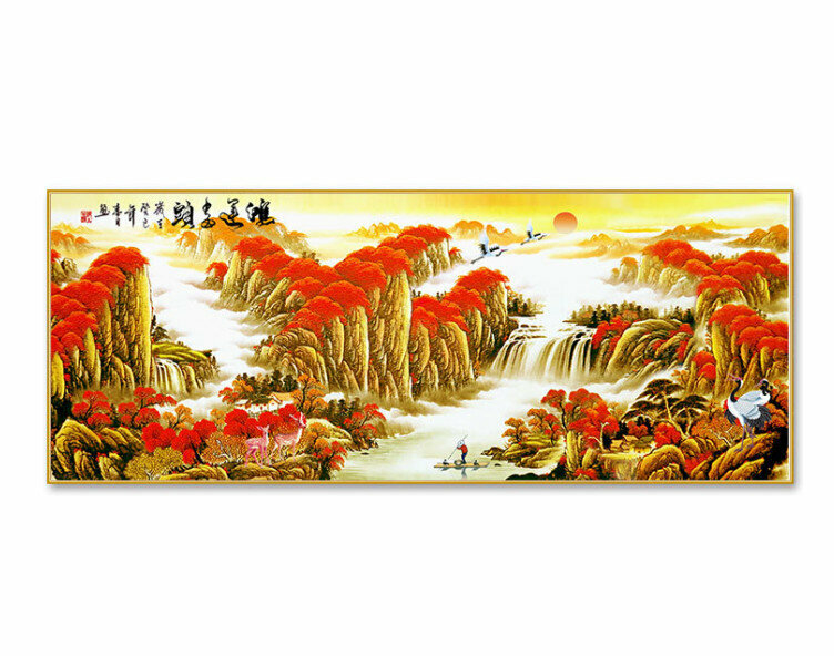 新款客廳裝飾掛畫【鴻運當頭—C款金色框】尺寸【180*70cm晶瓷面】