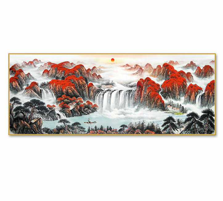 熱賣客廳裝飾掛畫【鴻運當頭—E款金色框】尺寸【240*100cm晶瓷面】