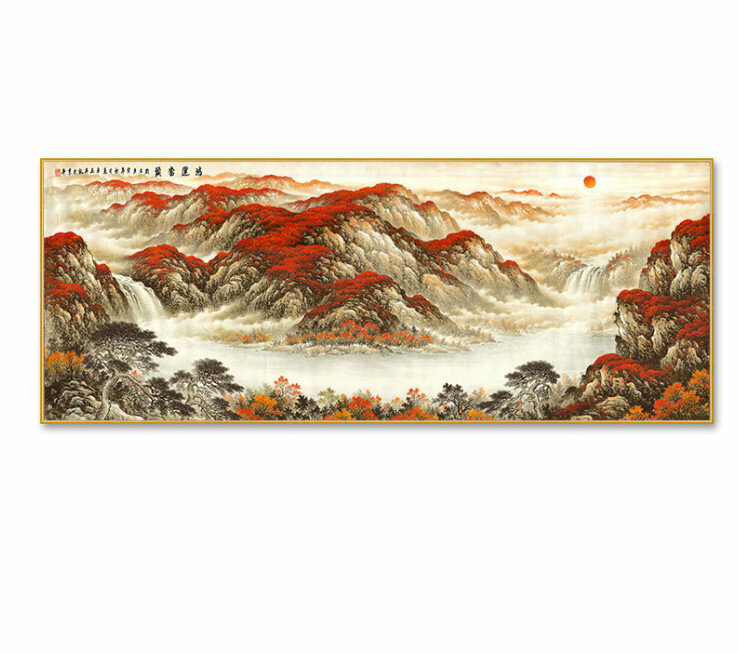 熱賣客廳裝飾掛畫【鴻運當頭—F款金色框】尺寸【200*80cm晶瓷面】
