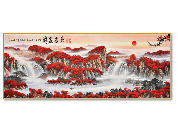 熱賣客廳裝飾掛畫【鴻運當頭—J款金色框】尺寸【200*80cm晶瓷面】