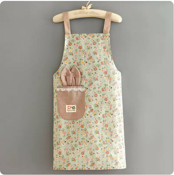 Hot Selling Apron [Canvas Floral Strap Rabbit Ears Green] [Specification: 70*68CM]