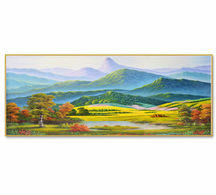 熱賣客廳裝飾掛畫【背有靠山—X款金色框】尺寸【220*90cm晶瓷面】