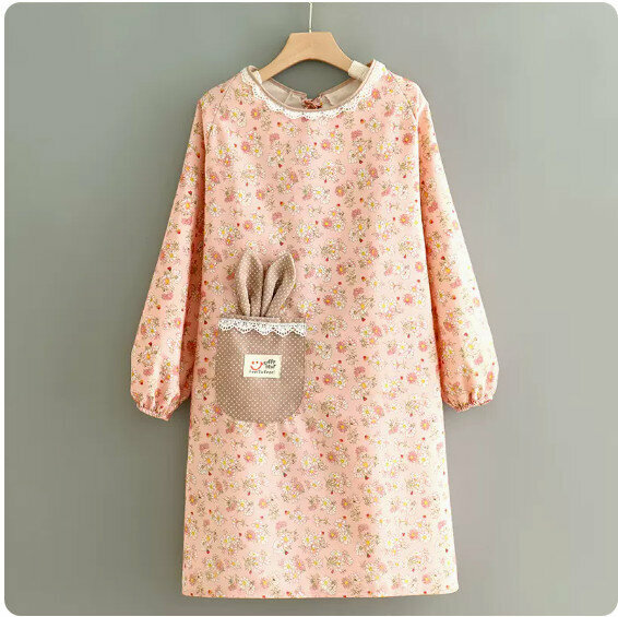 Hot Selling Apron [Canvas Floral Long Sleeve Rabbit Ears Pink] [Specification: 97*103CM]