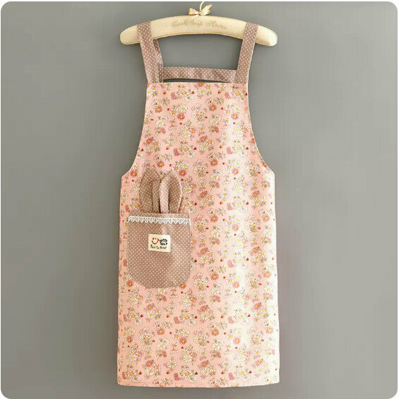 Hot Selling Apron [Canvas Floral Strap Rabbit Ears Pink] [Specification: 70*68CM]
