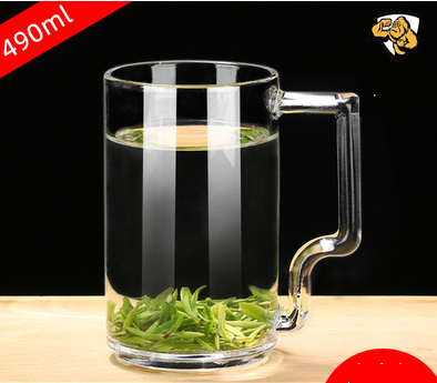 熱賣（2只）帶把手玻璃水杯茶杯啤酒杯(規格:490ML（鋼化）直身杯 防摔升級耐熱120°）