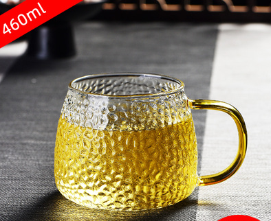 熱賣（2只）帶把手玻璃水杯茶杯啤酒杯(規格:460ML（錘紋）蘑菇杯 防爆耐高溫400°）