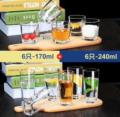 熱賣家用套裝水杯啤酒杯(規格:6只高四方+6只矮四方 套裝）