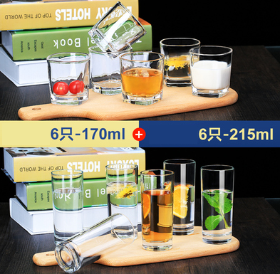 熱賣家用套裝水杯啤酒杯(規格:6只高圓杯+6只矮四方 套裝）