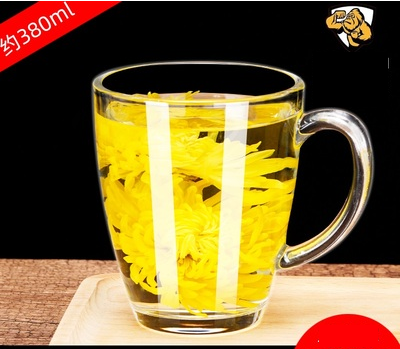 熱賣（6只）帶把手玻璃水杯茶杯啤酒杯(規格:380ML（鋼化）紮馬克杯 防摔升級耐熱120°）