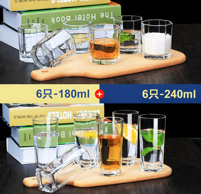熱賣家用套裝水杯啤酒杯(規格:6只矮八角+6只高四方✅套裝）
