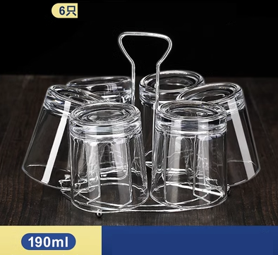熱賣家用套裝水杯啤酒杯(規格: 6只190ml矮圓杯+杯架 套裝）