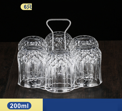 熱賣家用套裝水杯啤酒杯(規格:  6只200ml鉆石杯+杯架 套裝）
